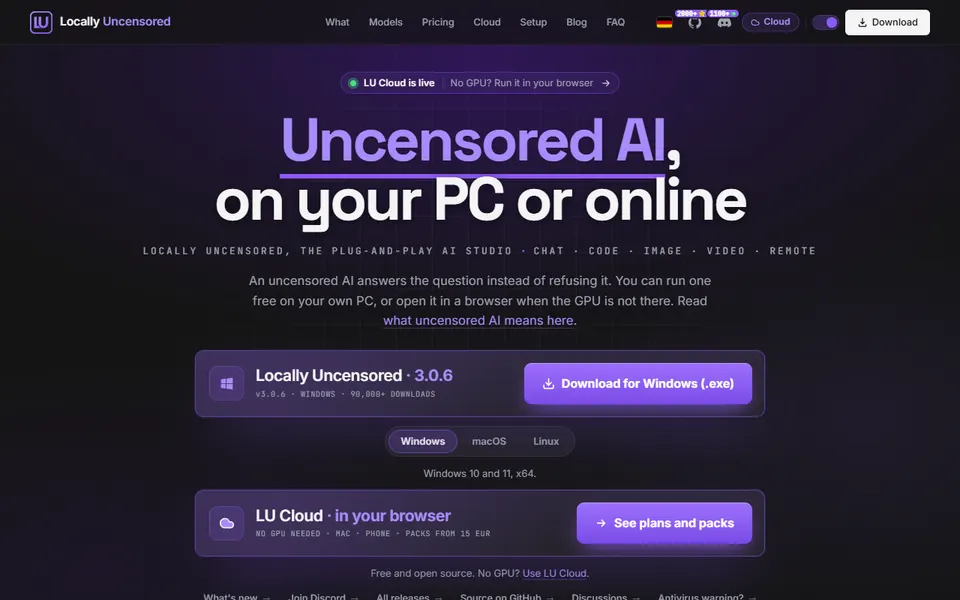 locally-uncensored homepage (screenshot)