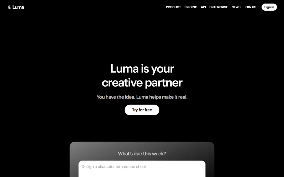 Luma Dream Machine homepage (screenshot)