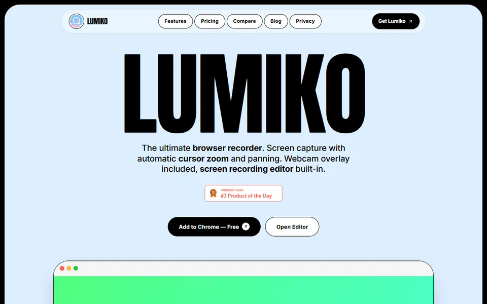 Lumiko homepage (screenshot)