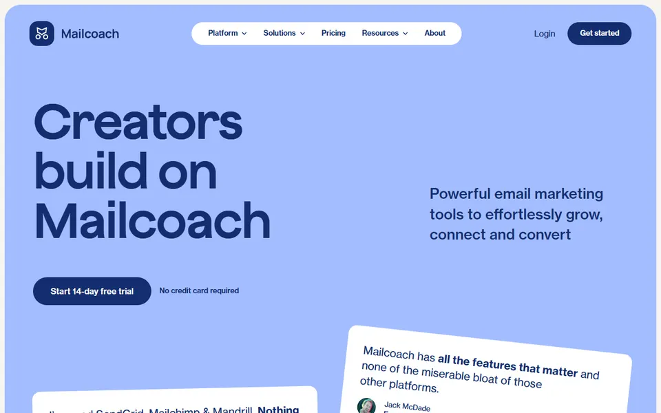 Mailcoach homepage (screenshot)
