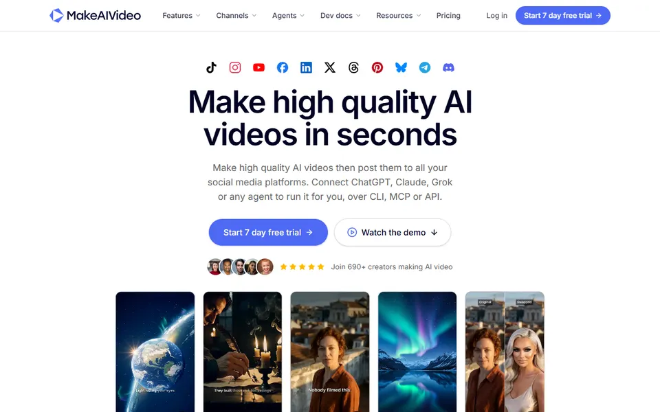 MakeAIVideo homepage (screenshot)