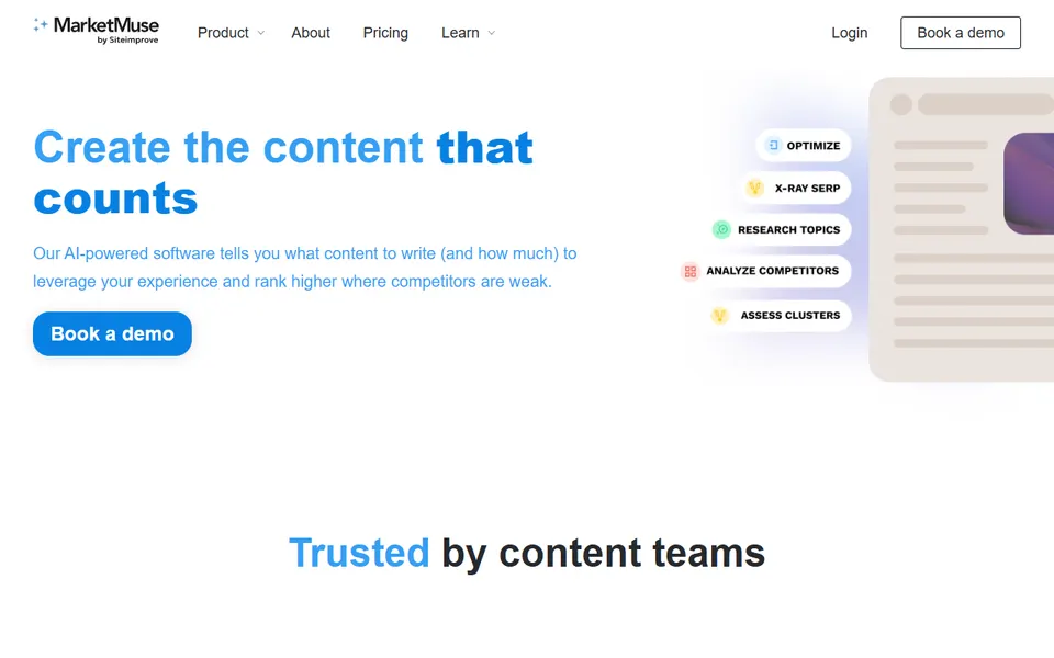 MarketMuse homepage (screenshot)