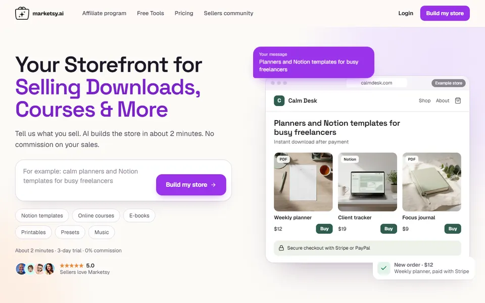 Marketsy.ai homepage (screenshot)