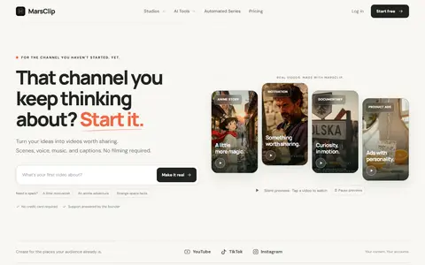 MarsClip homepage (screenshot)