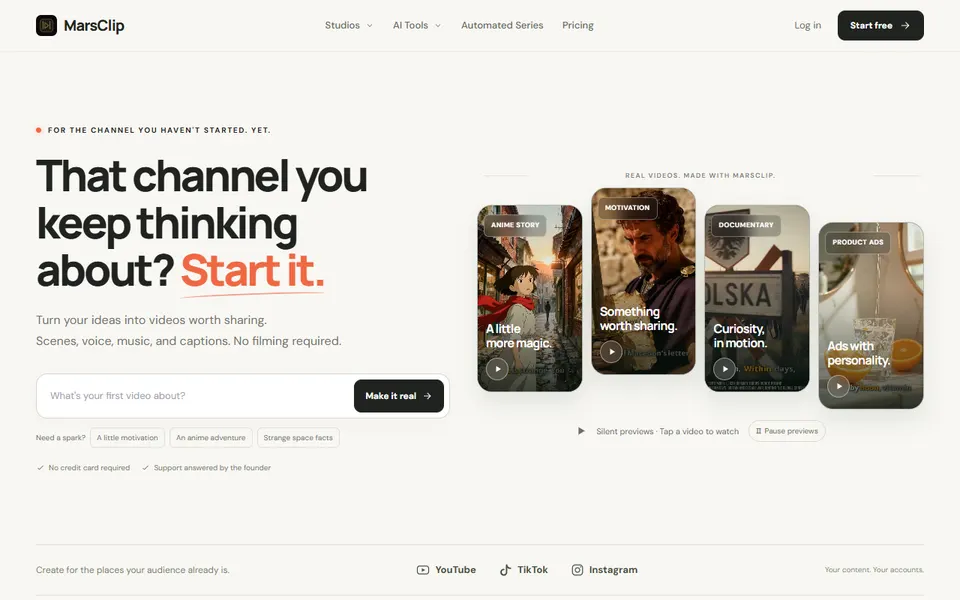 MarsClip homepage (screenshot)