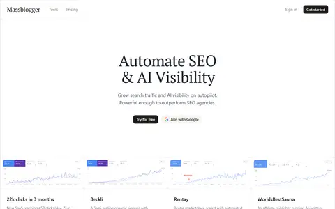 Massblogger homepage (screenshot)