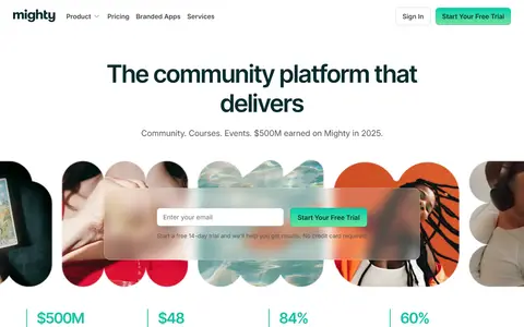 Mighty Networks homepage (screenshot)
