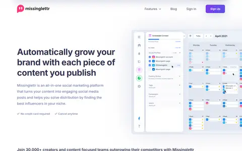 Missinglettr homepage (screenshot)