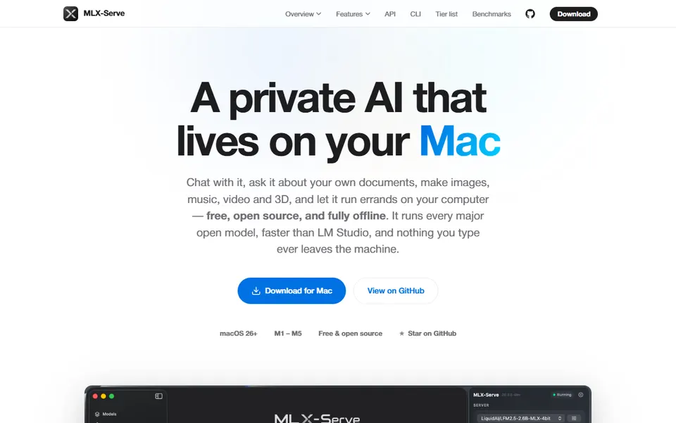 mlx-serve homepage (screenshot)