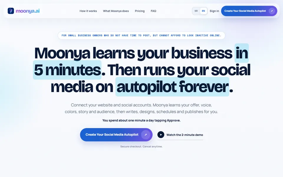 Moonya AI homepage (screenshot)