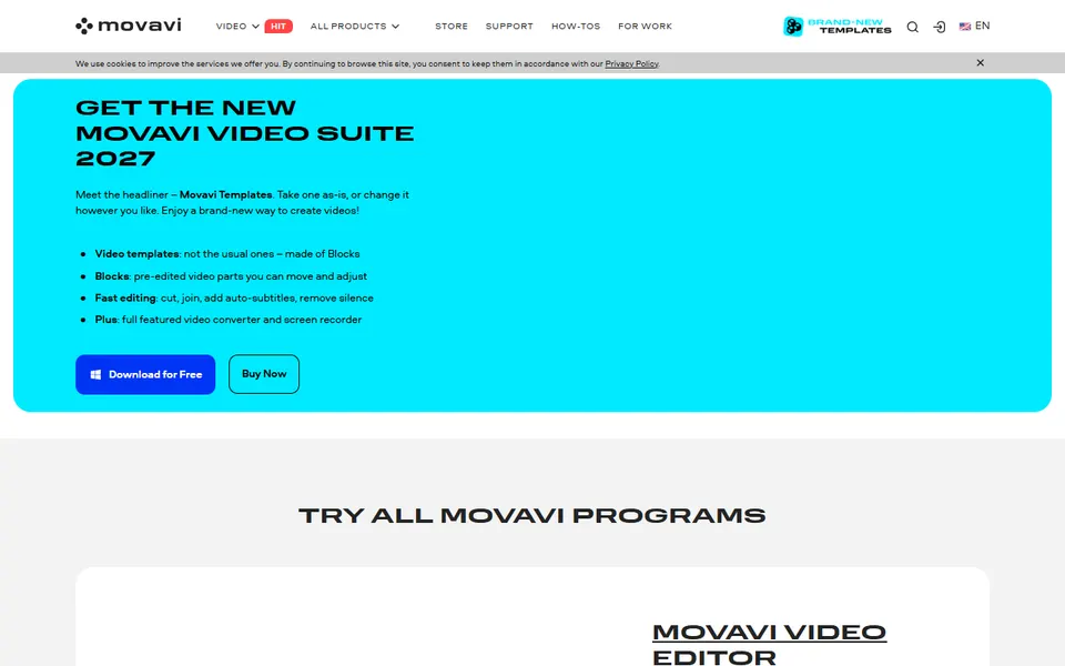 Movavi Video Editor homepage (screenshot)