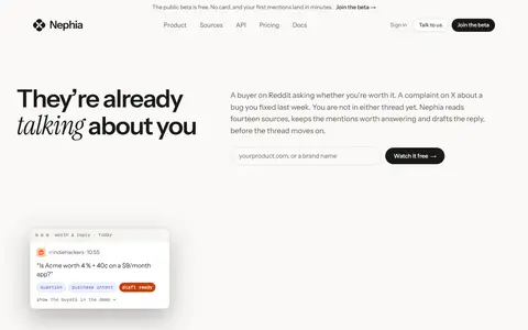 Nephia homepage (screenshot)