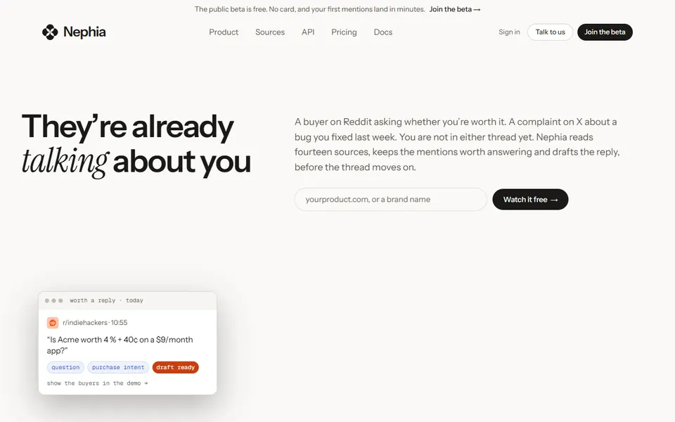 Nephia homepage (screenshot)
