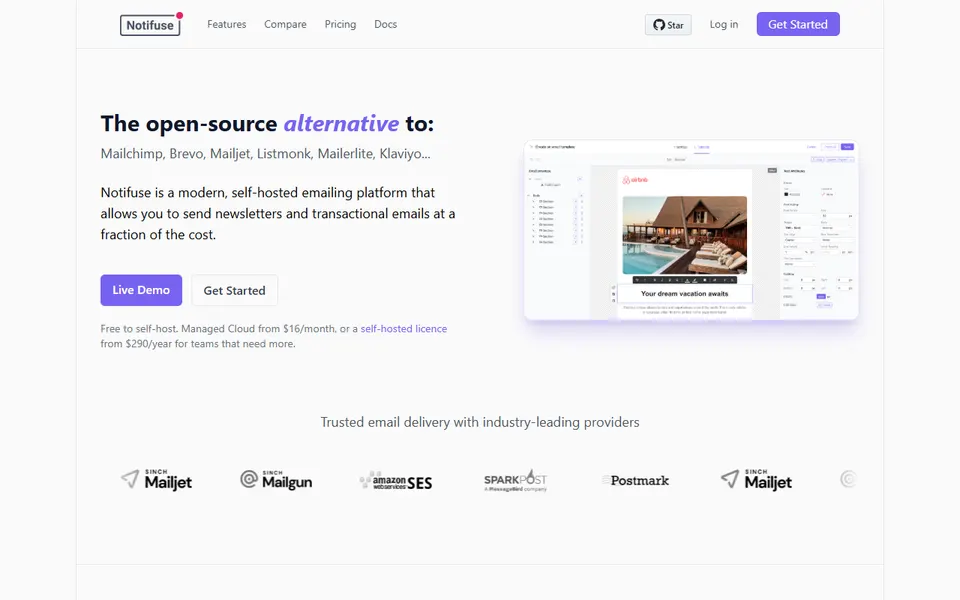 notifuse homepage (screenshot)