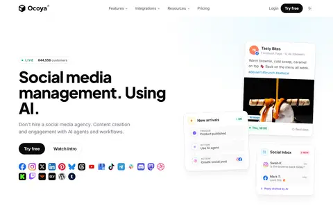 Ocoya homepage (screenshot)