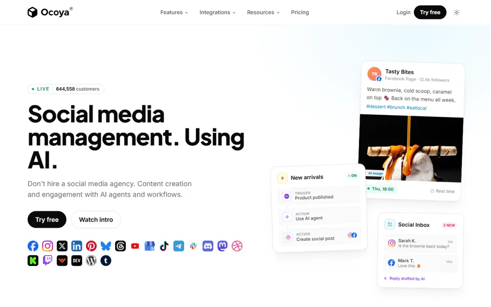 Ocoya homepage (screenshot)