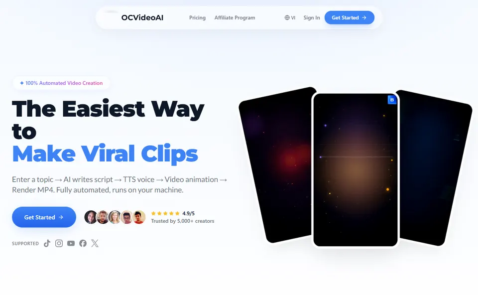 OCVideoAI homepage (screenshot)
