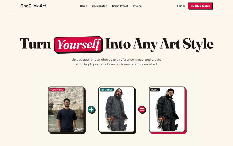 OneClickArt homepage (screenshot)