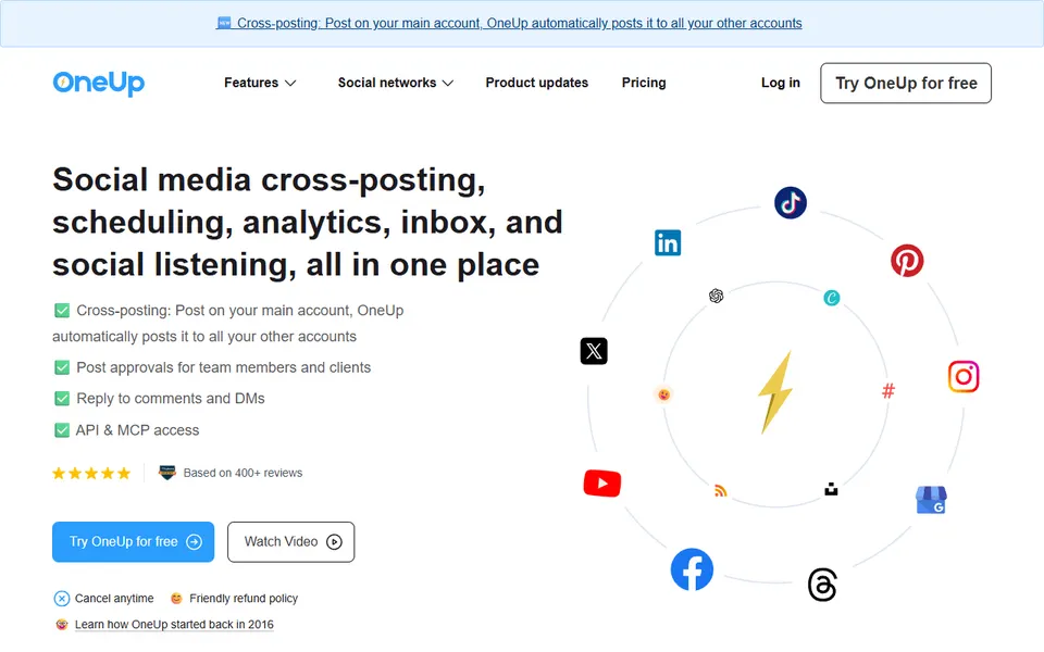 OneUp homepage (screenshot)