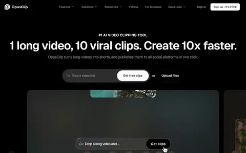 Opus Clip homepage (screenshot)