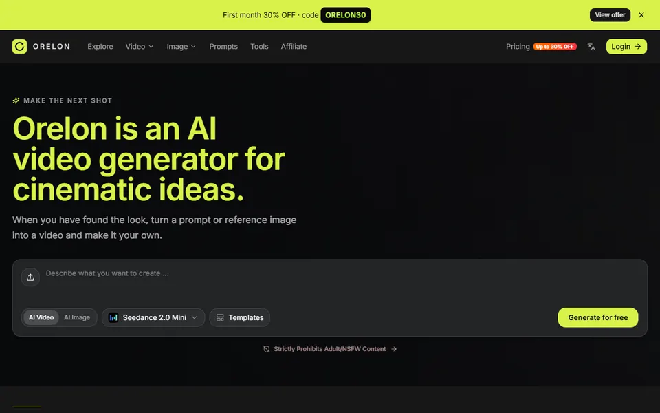 Orelon homepage (screenshot)