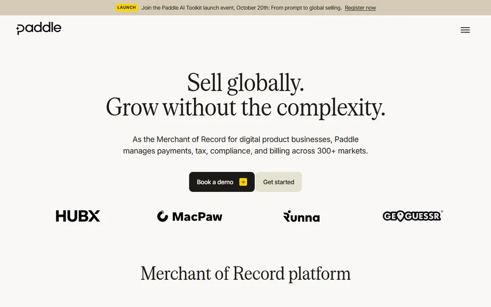Paddle homepage (screenshot)