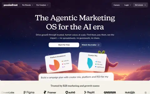 Passionfroot homepage (screenshot)
