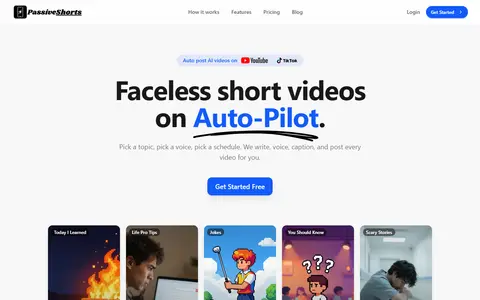 PassiveShorts homepage (screenshot)