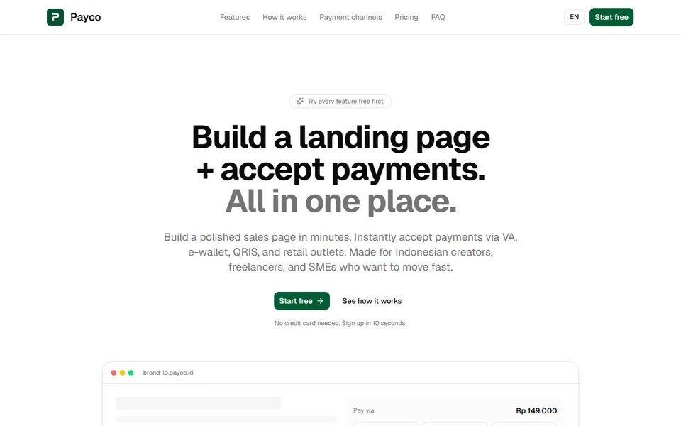 Payco homepage (screenshot)