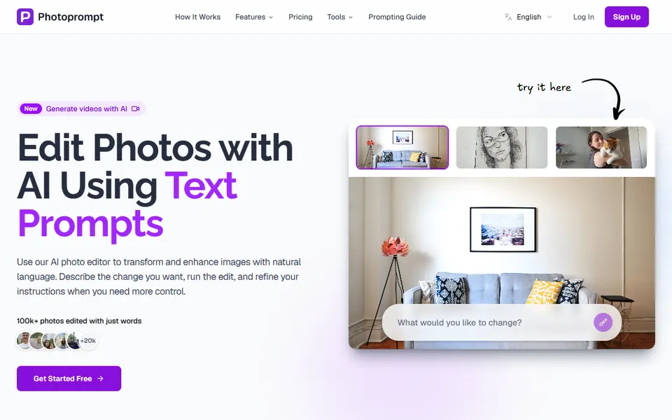 PhotoPrompt homepage (screenshot)