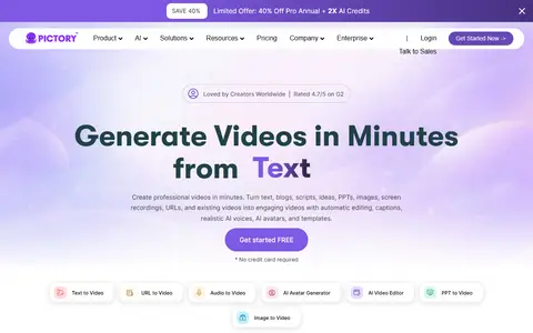 Pictory homepage (screenshot)