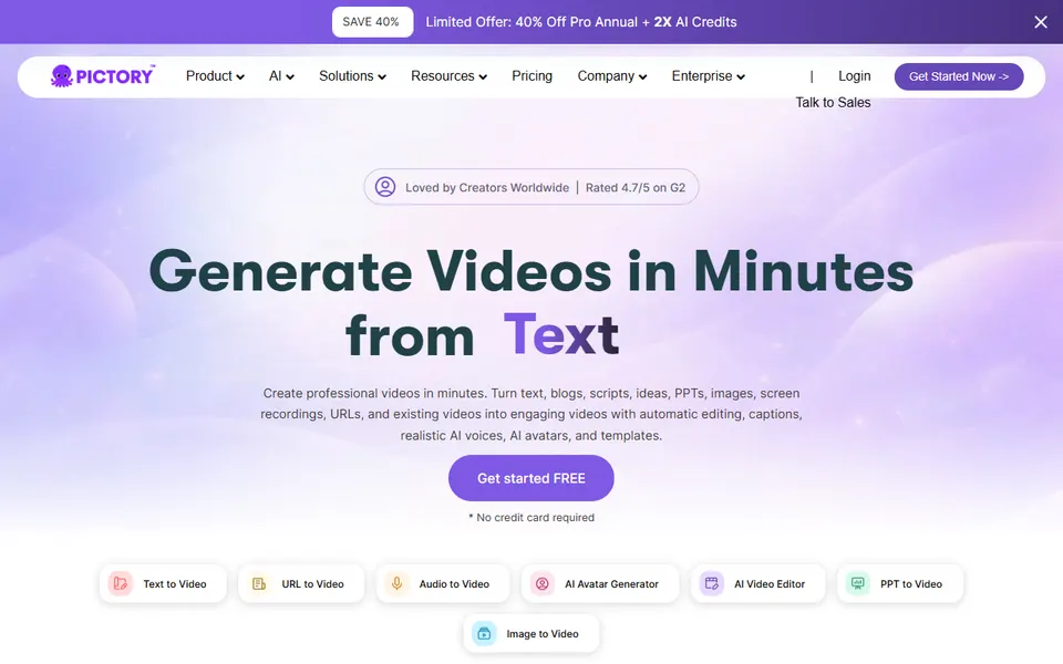 Pictory homepage (screenshot)