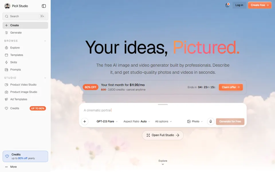 PicX Studio homepage (screenshot)