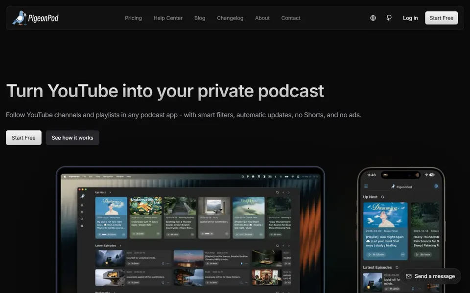 pigeon-pod homepage (screenshot)