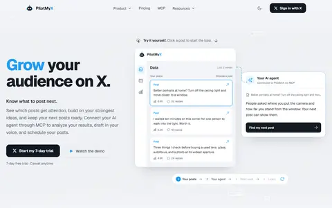 PilotMyX homepage (screenshot)