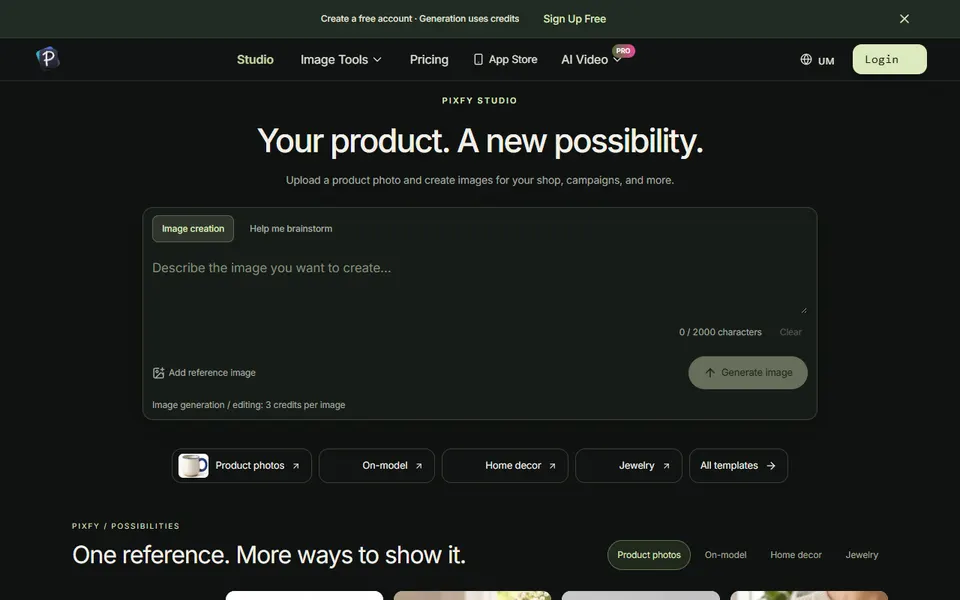 Pixfy homepage (screenshot)