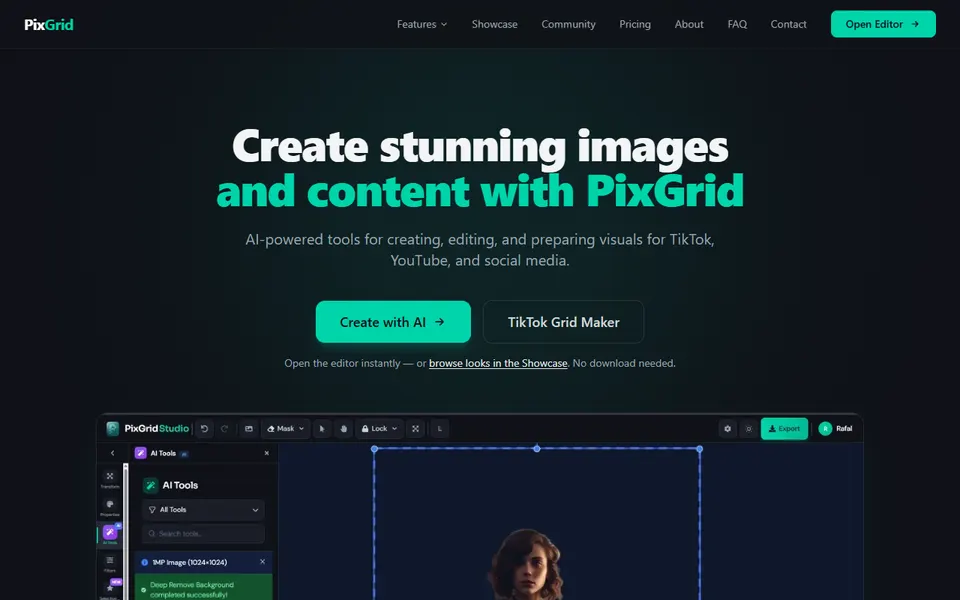 PixGrid homepage (screenshot)