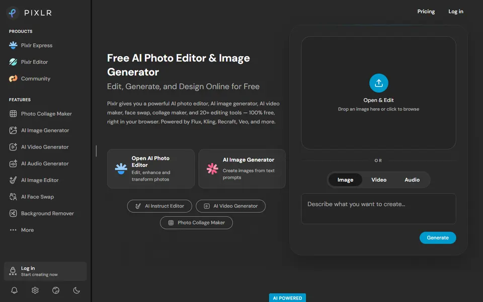 Pixlr homepage (screenshot)