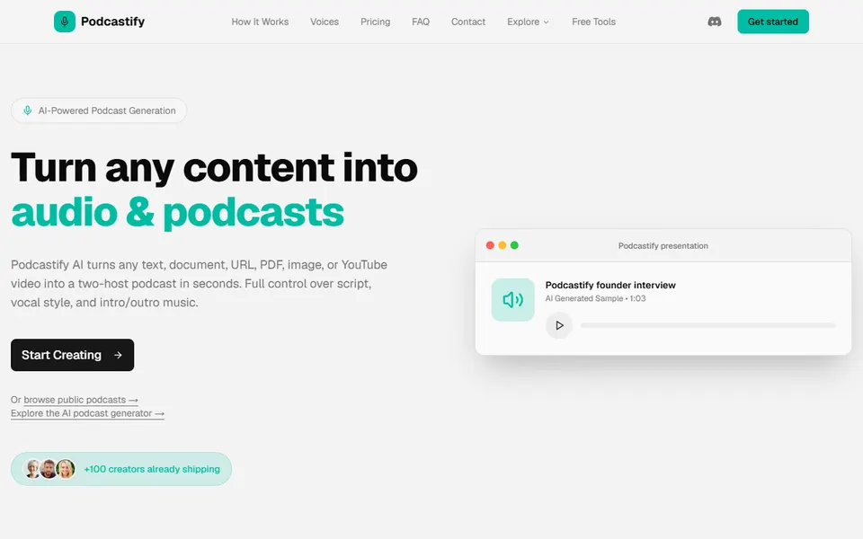Podcastify homepage (screenshot)