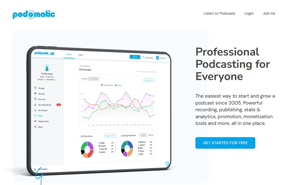 Podomatic homepage (screenshot)