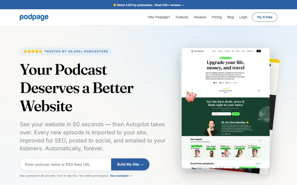 Podpage homepage (screenshot)
