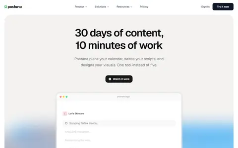 Postana homepage (screenshot)
