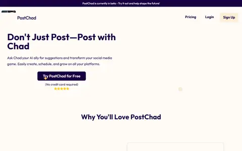PostChad homepage (screenshot)