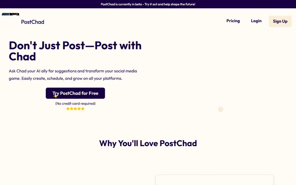 PostChad homepage (screenshot)