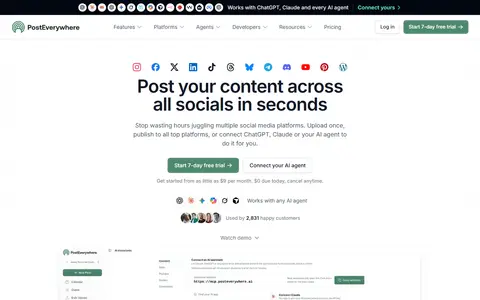 PostEverywhere homepage (screenshot)