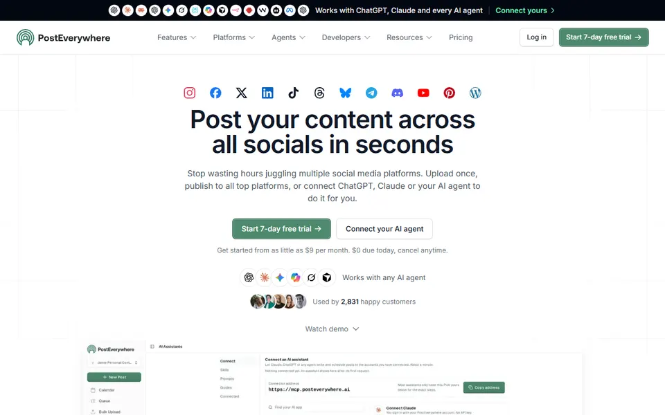 PostEverywhere homepage (screenshot)
