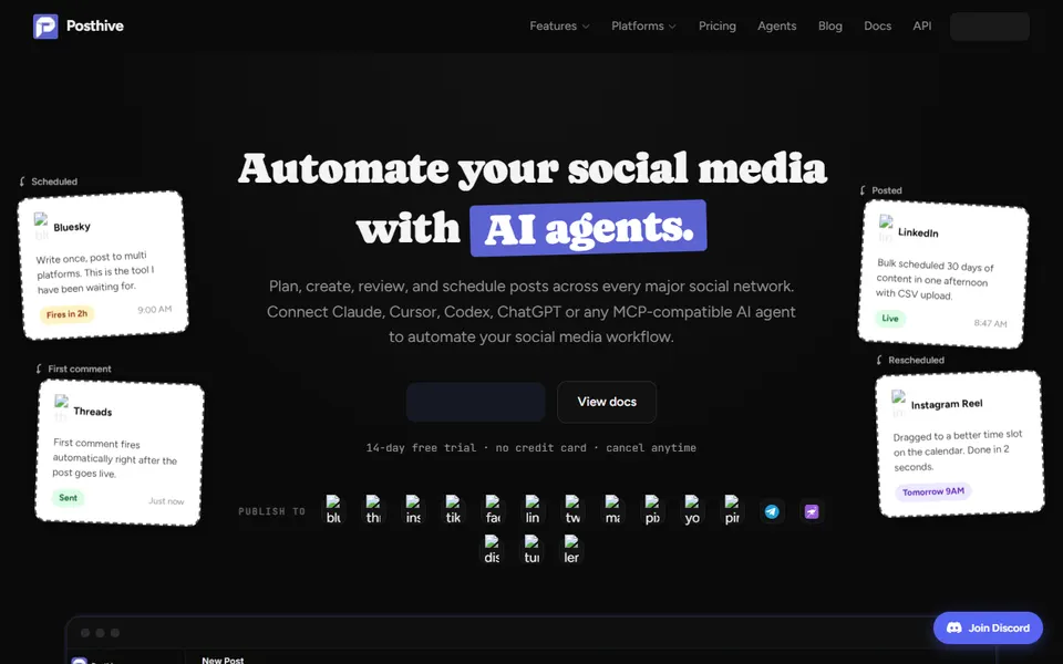 Posthive homepage (screenshot)