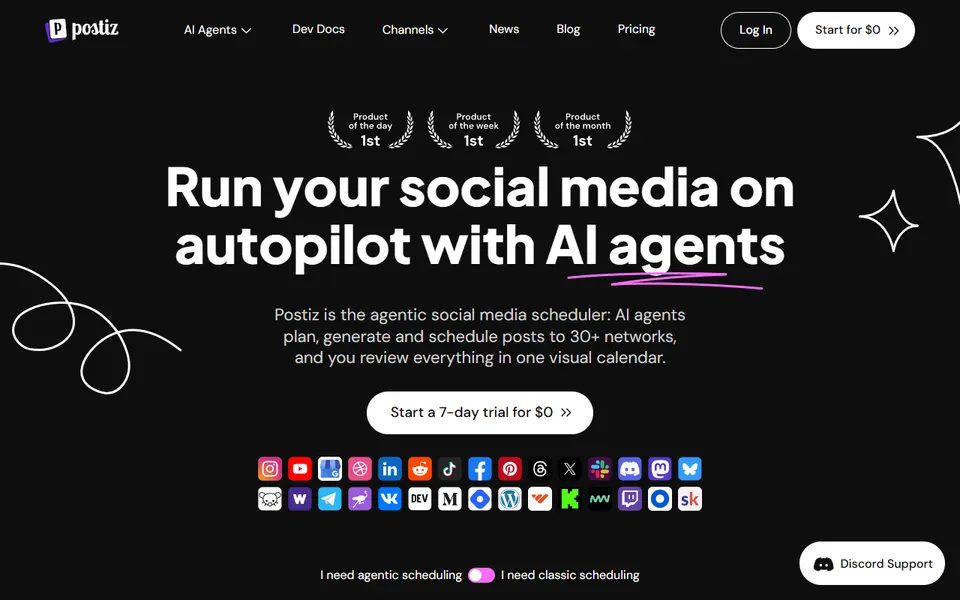 Postiz homepage (screenshot)