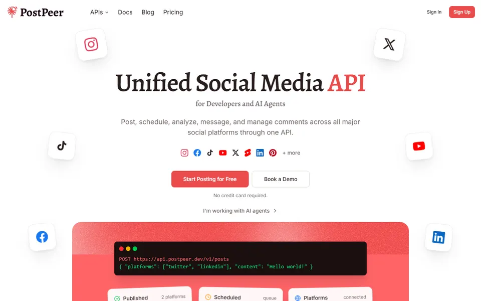 PostPeer homepage (screenshot)