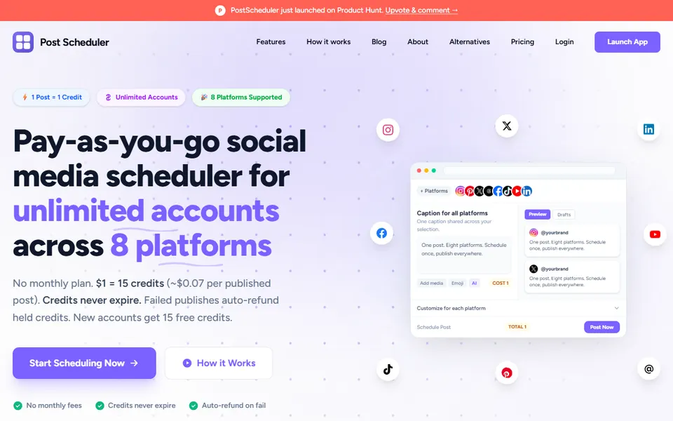 PostScheduler homepage (screenshot)